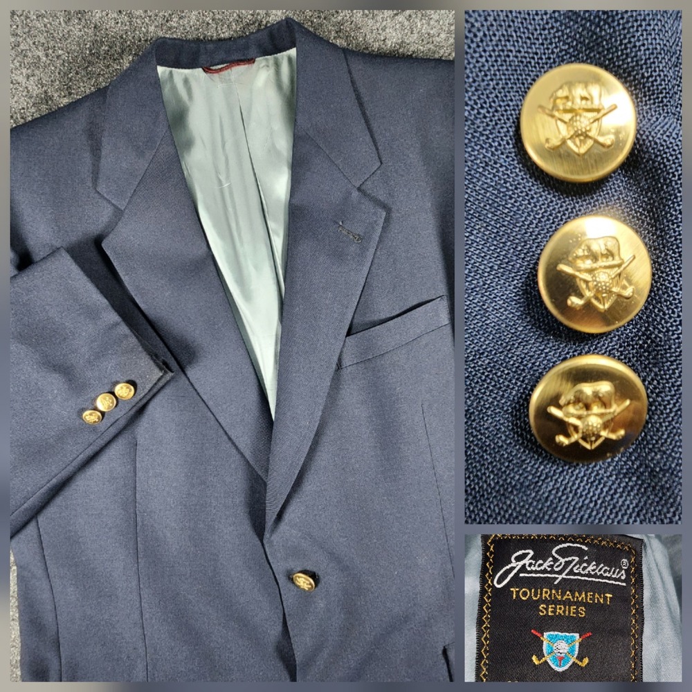 Jack Nicklaus Tournament Series Hopsack Blazer Mens 44L Navy Blue‎ Gold Buttons
